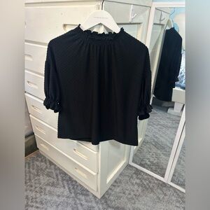 Madewell Black Swiss Dot Smocked Neck Ruffle Detail Puff Sleeve Blouse✨